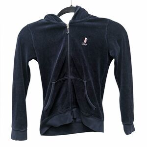 Vtg Juicy Couture Navy Velour Hoodie Youth 8 Scottie Dog Pink Y2K McBling Crop